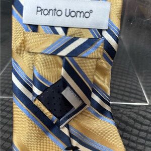 Pronto Uomo Gold and Blue Striped Silk Tie